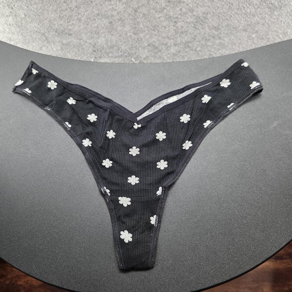 Knotty Knickers Panties Womens L Black Thong Floral Modal Spandex High Leg